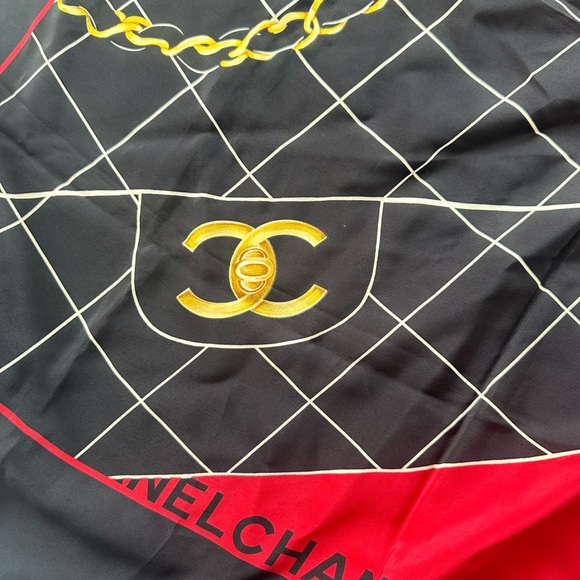 Chanel Red and Black Silk Scarf - Picture 3 of 3